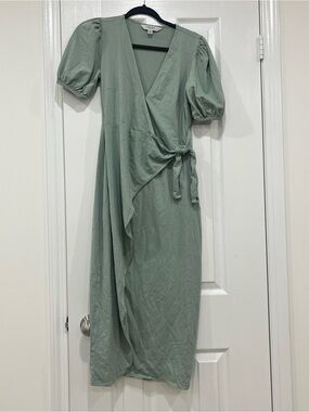 Ever New Green Wrap Midi Dress with Puff Sleeves